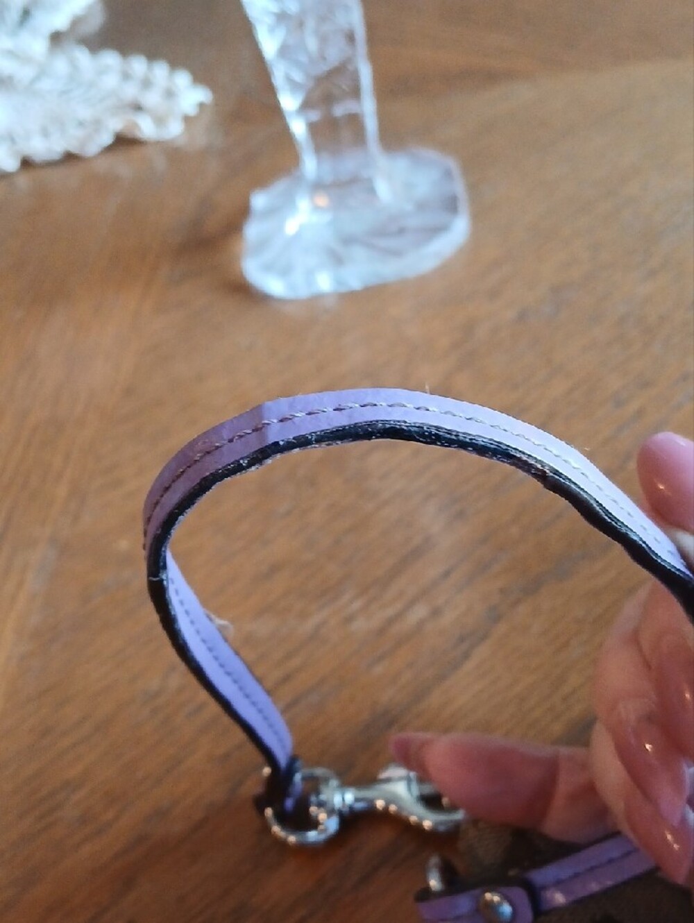Coach Brown Signature Canvas Wristlet with Purple Trim - Picture 2 of 7
